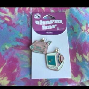 Retro TV & Radio Enamel Charm Set - Pink and Teal